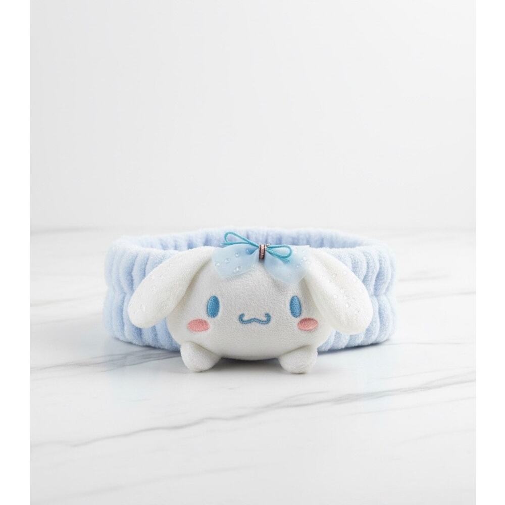 Kawaii Plush Headband for Skincare | Soft Blue Makeup Spa Shower Hair Band